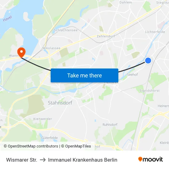 Wismarer Str. to Immanuel Krankenhaus Berlin map