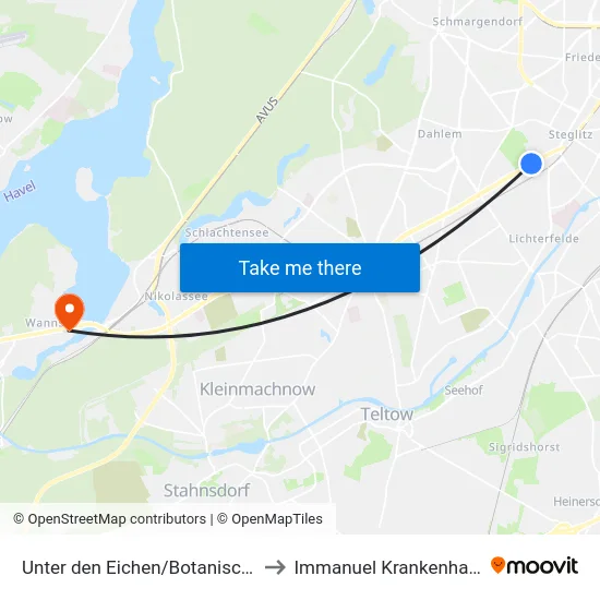 Unter den Eichen/Botanischer Garten to Immanuel Krankenhaus Berlin map