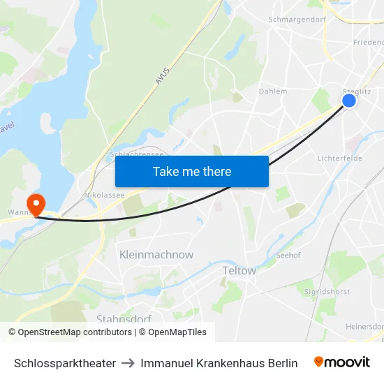 Schlossparktheater to Immanuel Krankenhaus Berlin map