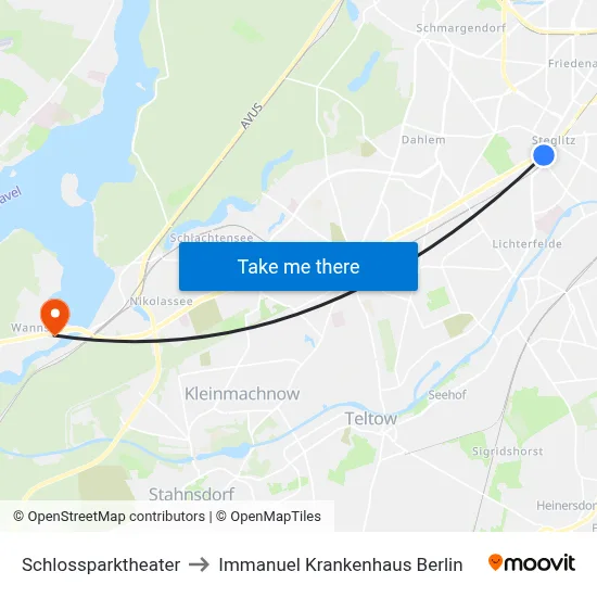 Schlossparktheater to Immanuel Krankenhaus Berlin map