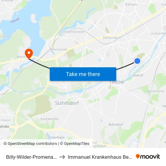 Billy-Wilder-Promenade to Immanuel Krankenhaus Berlin map