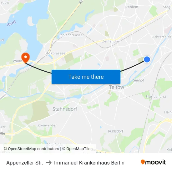Appenzeller Str. to Immanuel Krankenhaus Berlin map