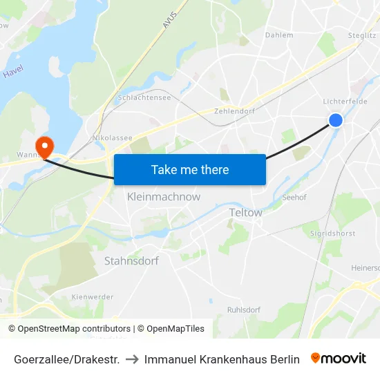Goerzallee/Drakestr. to Immanuel Krankenhaus Berlin map