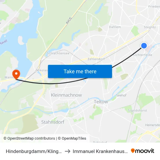 Hindenburgdamm/Klingsorstr. to Immanuel Krankenhaus Berlin map