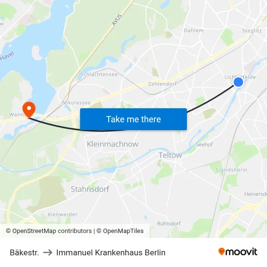 Bäkestr. to Immanuel Krankenhaus Berlin map