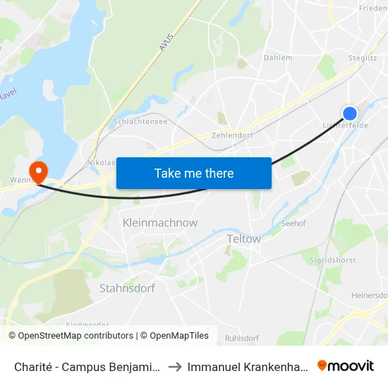 Charité - Campus Benjamin Franklin to Immanuel Krankenhaus Berlin map