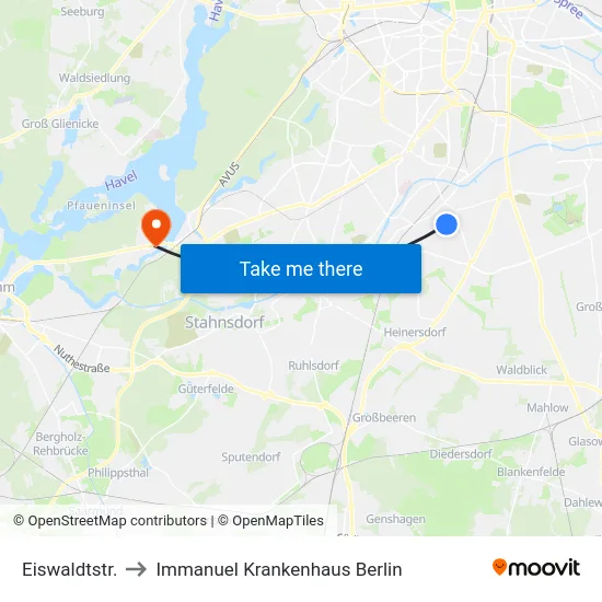 Eiswaldtstr. to Immanuel Krankenhaus Berlin map