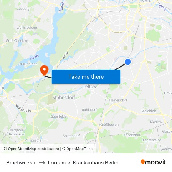 Bruchwitzstr. to Immanuel Krankenhaus Berlin map