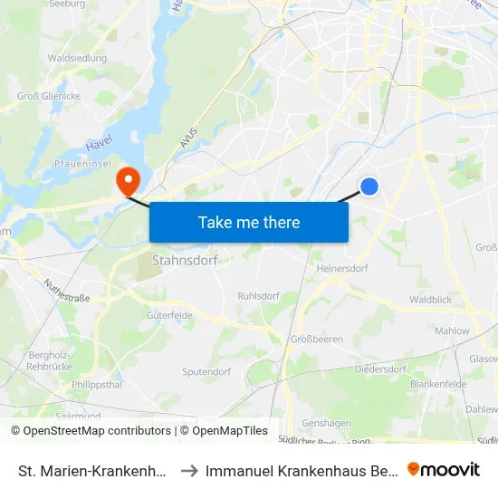 St. Marien-Krankenhaus to Immanuel Krankenhaus Berlin map
