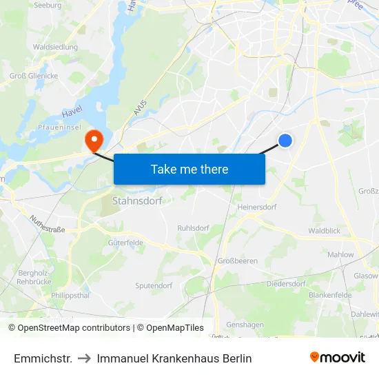 Emmichstr. to Immanuel Krankenhaus Berlin map