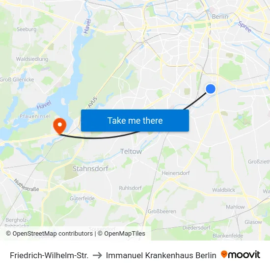Friedrich-Wilhelm-Str. to Immanuel Krankenhaus Berlin map