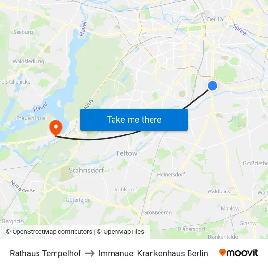 Rathaus Tempelhof to Immanuel Krankenhaus Berlin map