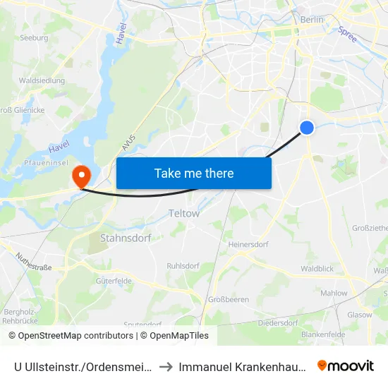 U Ullsteinstr./Ordensmeisterstr. to Immanuel Krankenhaus Berlin map