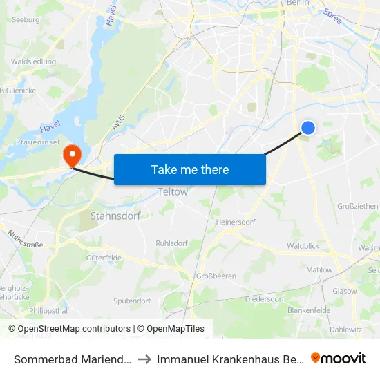 Sommerbad Mariendorf to Immanuel Krankenhaus Berlin map