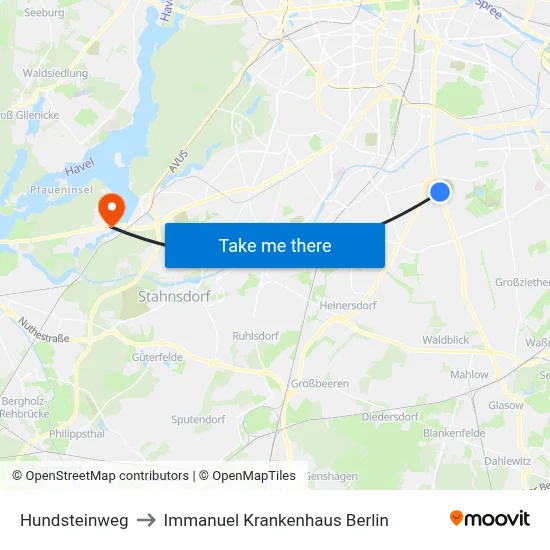 Hundsteinweg to Immanuel Krankenhaus Berlin map
