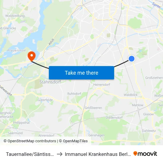 Tauernallee/Säntisstr. to Immanuel Krankenhaus Berlin map