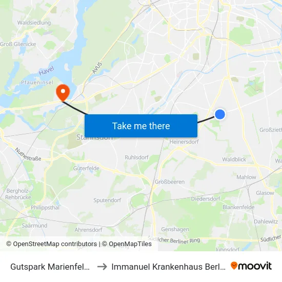 Gutspark Marienfelde to Immanuel Krankenhaus Berlin map