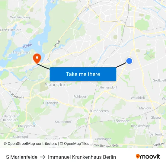 S Marienfelde to Immanuel Krankenhaus Berlin map