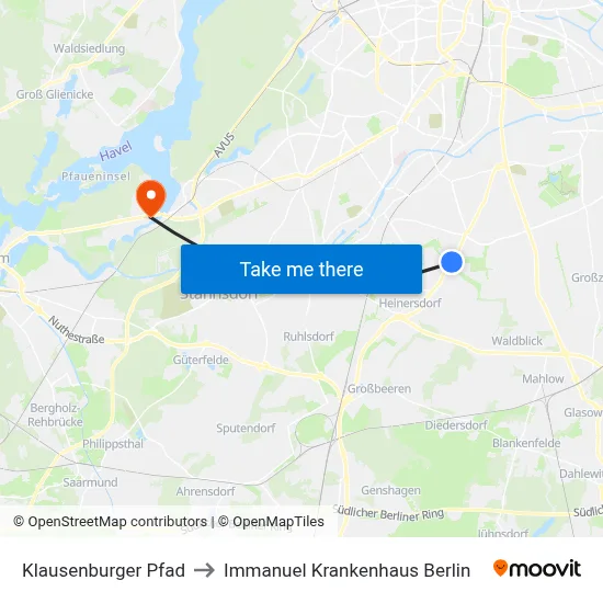 Klausenburger Pfad to Immanuel Krankenhaus Berlin map
