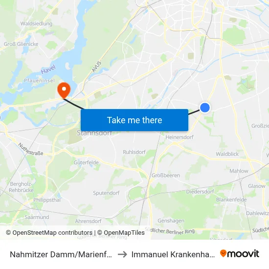 Nahmitzer Damm/Marienfelder Allee to Immanuel Krankenhaus Berlin map