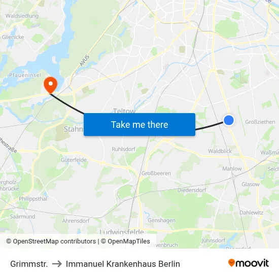 Grimmstr. to Immanuel Krankenhaus Berlin map