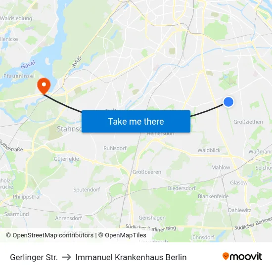 Gerlinger Str. to Immanuel Krankenhaus Berlin map
