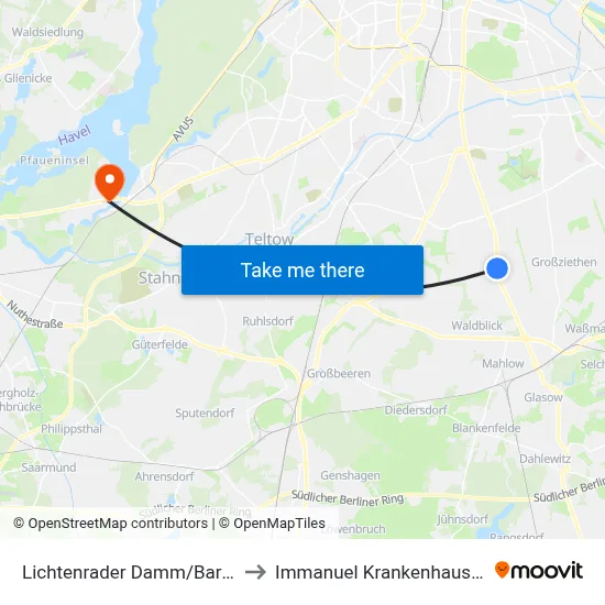 Lichtenrader Damm/Barnetstr. to Immanuel Krankenhaus Berlin map