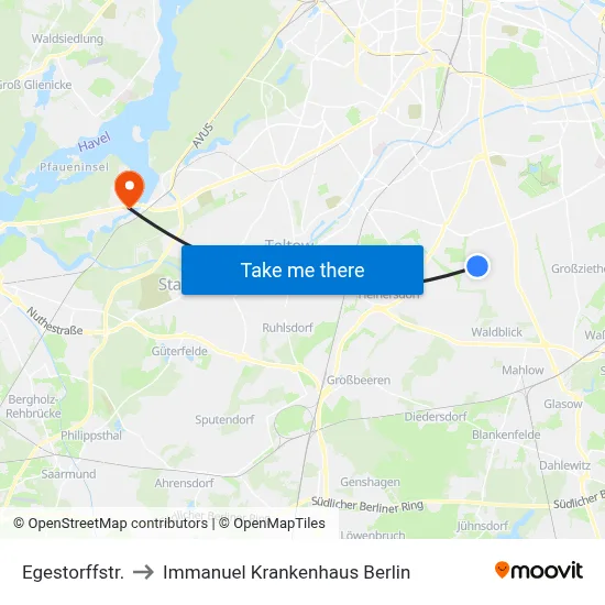 Egestorffstr. to Immanuel Krankenhaus Berlin map