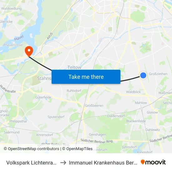 Volkspark Lichtenrade to Immanuel Krankenhaus Berlin map
