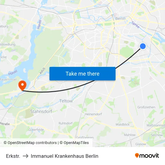 Erkstr. to Immanuel Krankenhaus Berlin map
