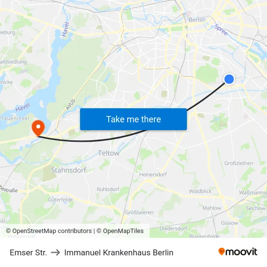 Emser Str. to Immanuel Krankenhaus Berlin map