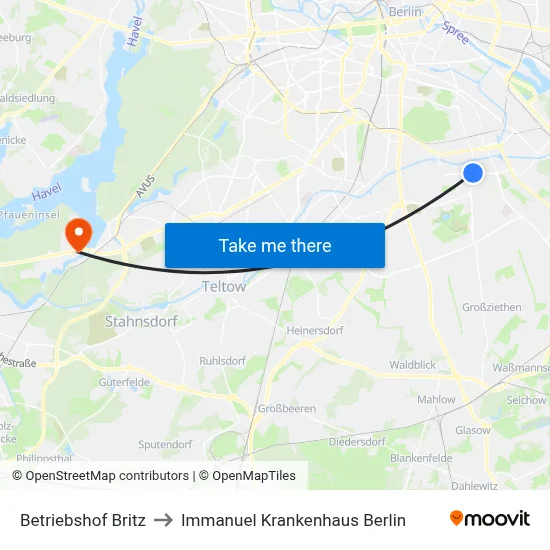 Betriebshof Britz to Immanuel Krankenhaus Berlin map