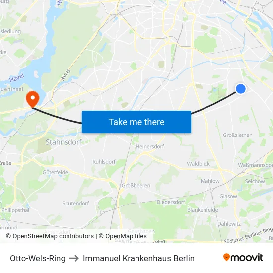 Otto-Wels-Ring to Immanuel Krankenhaus Berlin map