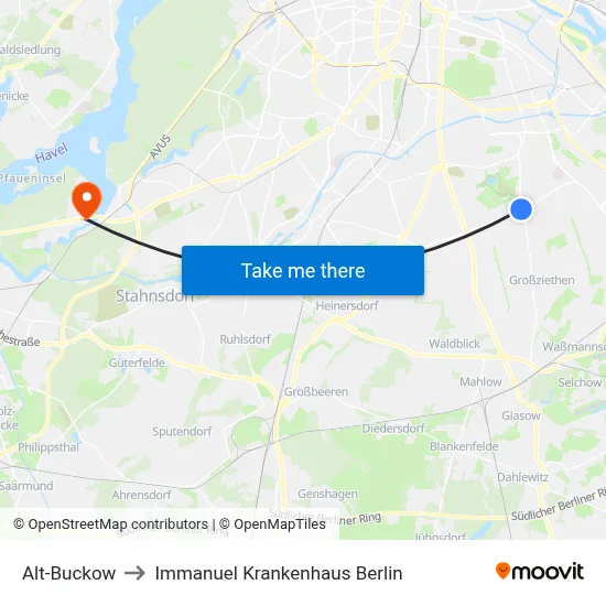 Alt-Buckow to Immanuel Krankenhaus Berlin map