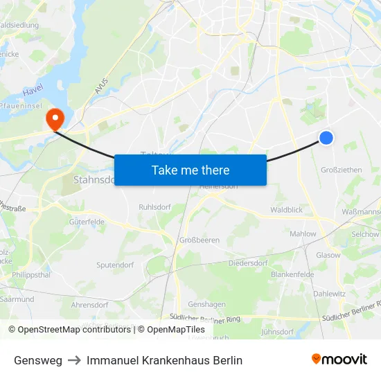 Gensweg to Immanuel Krankenhaus Berlin map