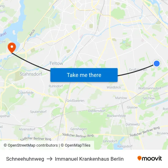 Schneehuhnweg to Immanuel Krankenhaus Berlin map