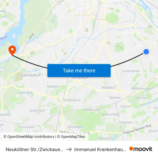 Neuköllner Str./Zwickauer Damm to Immanuel Krankenhaus Berlin map