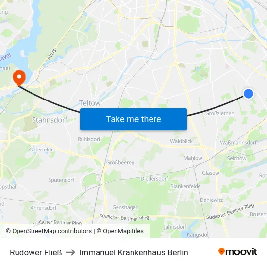 Rudower Fließ to Immanuel Krankenhaus Berlin map