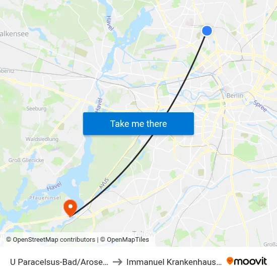 U Paracelsus-Bad/Aroser Allee to Immanuel Krankenhaus Berlin map