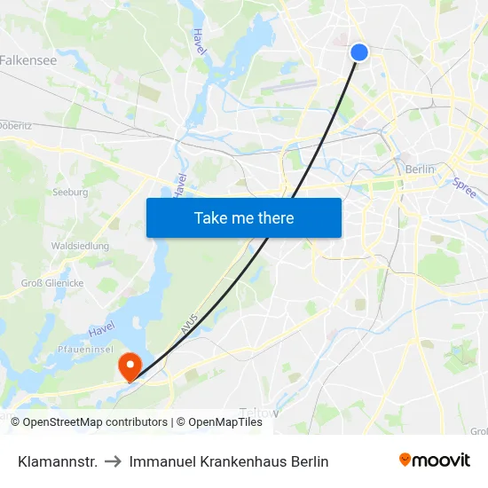 Klamannstr. to Immanuel Krankenhaus Berlin map
