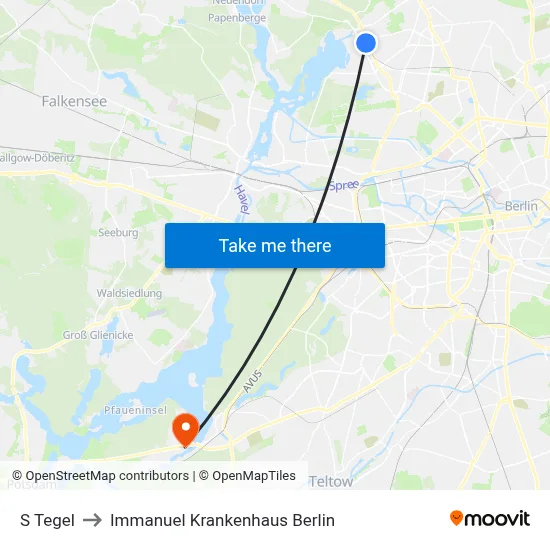 S Tegel to Immanuel Krankenhaus Berlin map