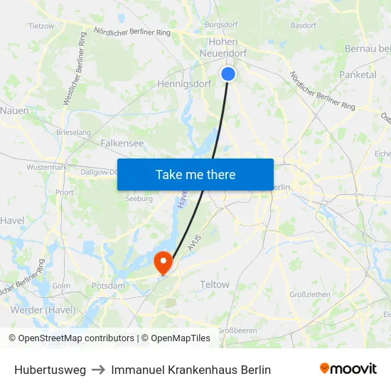 Hubertusweg to Immanuel Krankenhaus Berlin map
