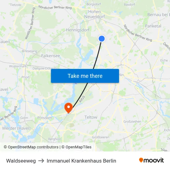 Waldseeweg to Immanuel Krankenhaus Berlin map