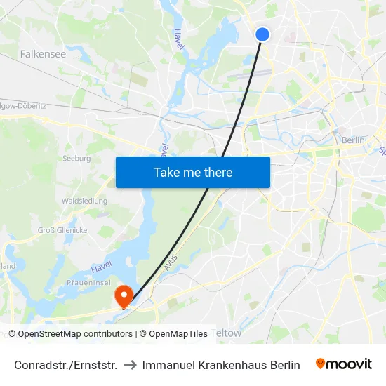 Conradstr./Ernststr. to Immanuel Krankenhaus Berlin map