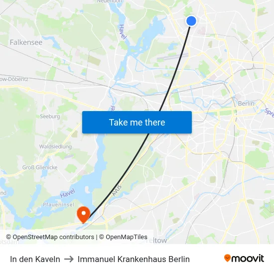 In den Kaveln to Immanuel Krankenhaus Berlin map