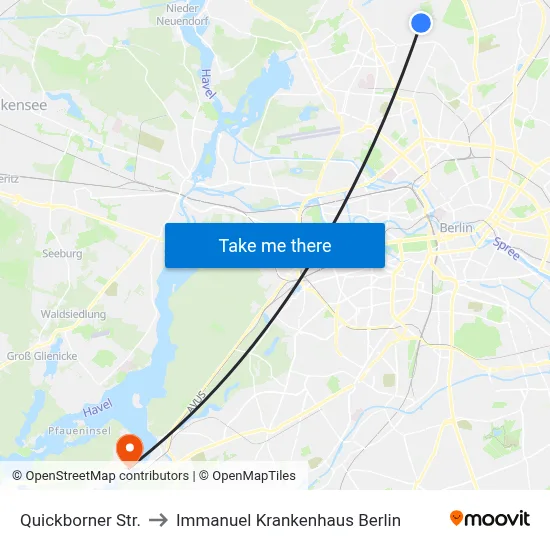 Quickborner Str. to Immanuel Krankenhaus Berlin map