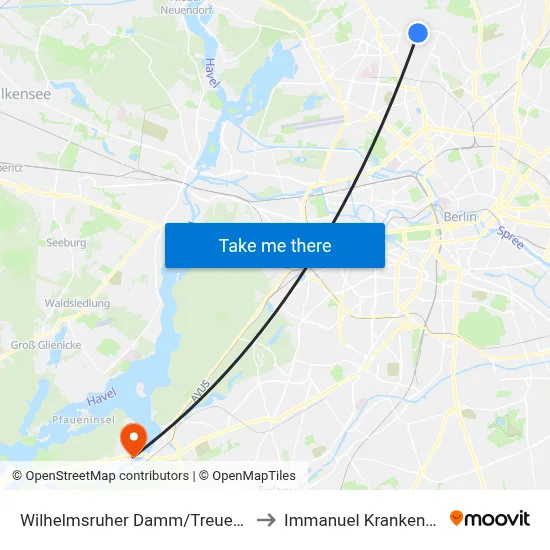 Wilhelmsruher Damm/Treuenbrietzener Str. to Immanuel Krankenhaus Berlin map