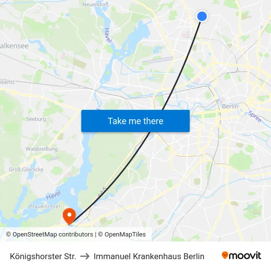Königshorster Str. to Immanuel Krankenhaus Berlin map