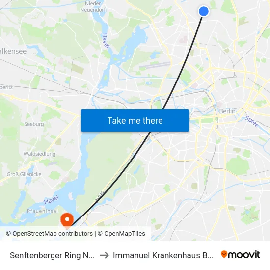 Senftenberger Ring Nord to Immanuel Krankenhaus Berlin map