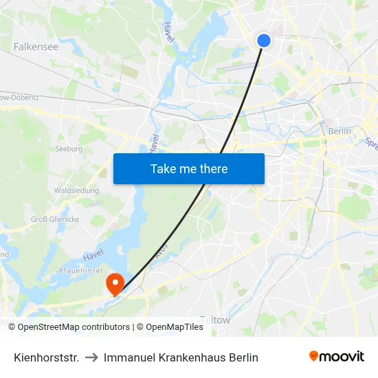 Kienhorststr. to Immanuel Krankenhaus Berlin map